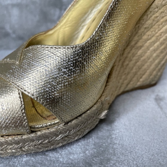 Juicy Couture Kross Platino Metallic Canvas Espadrille Slingback Wedges Size 9 - Picture 6 of 11